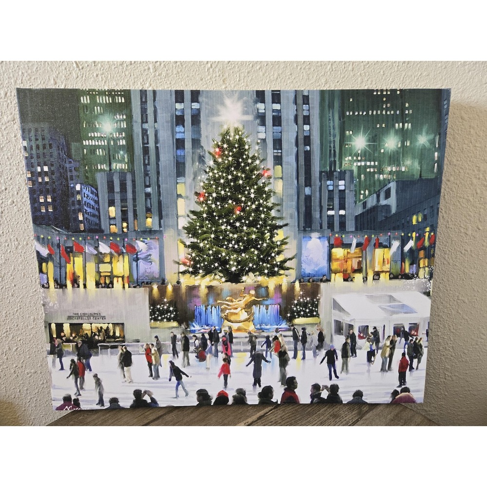 Rockefeller Center Skating Rink New York Light Up Christmas Canvas Artwork WORKS